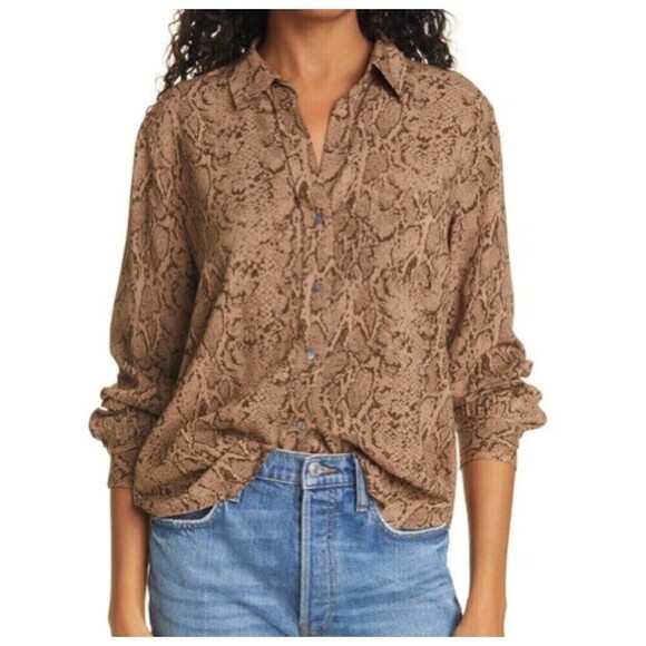 Rails NWT Noemi Snake Print Blouse Brown Long Sleeve Top Women’s Size Small - Picture 1 of 9